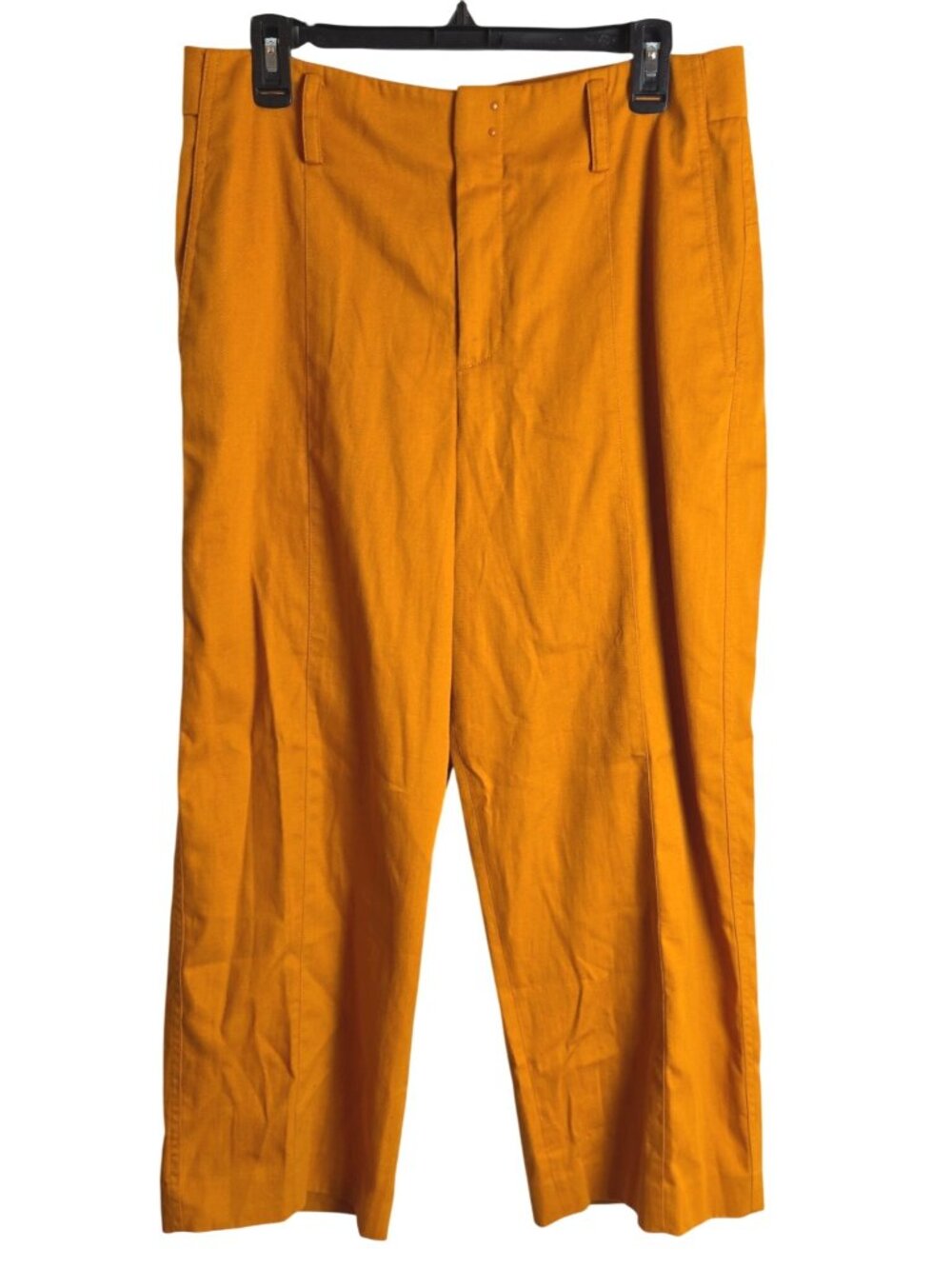 Vince High Rise Cropped Wide Leg Linen Blend Pants Women Size 12 Mustard Ochre